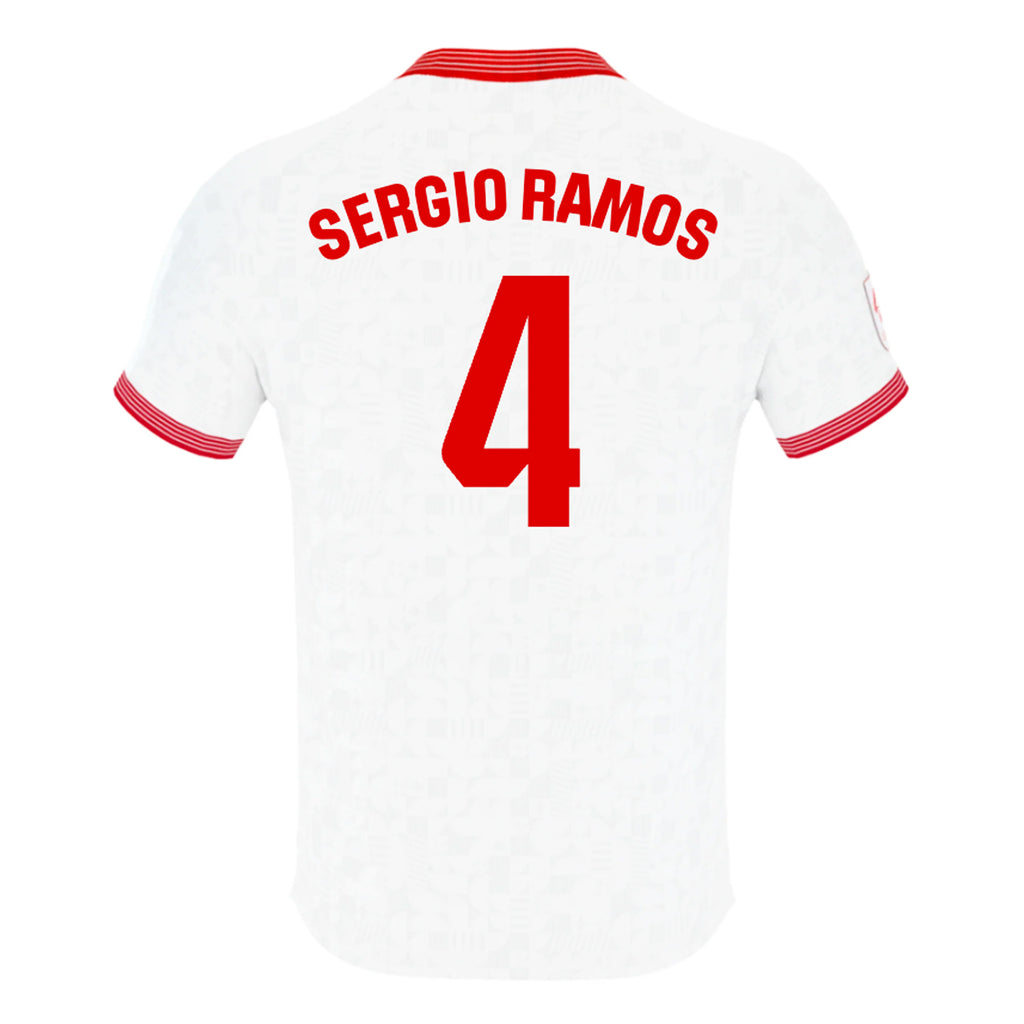 Sevilla Adult 2023-24 Replica Home Jersey w/ Sergio Ramos Nameset + LaLiga Badge