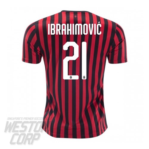 AC Milan Adult 2019-20 SS Home Shirt w/ Ibrahimovic Nameset