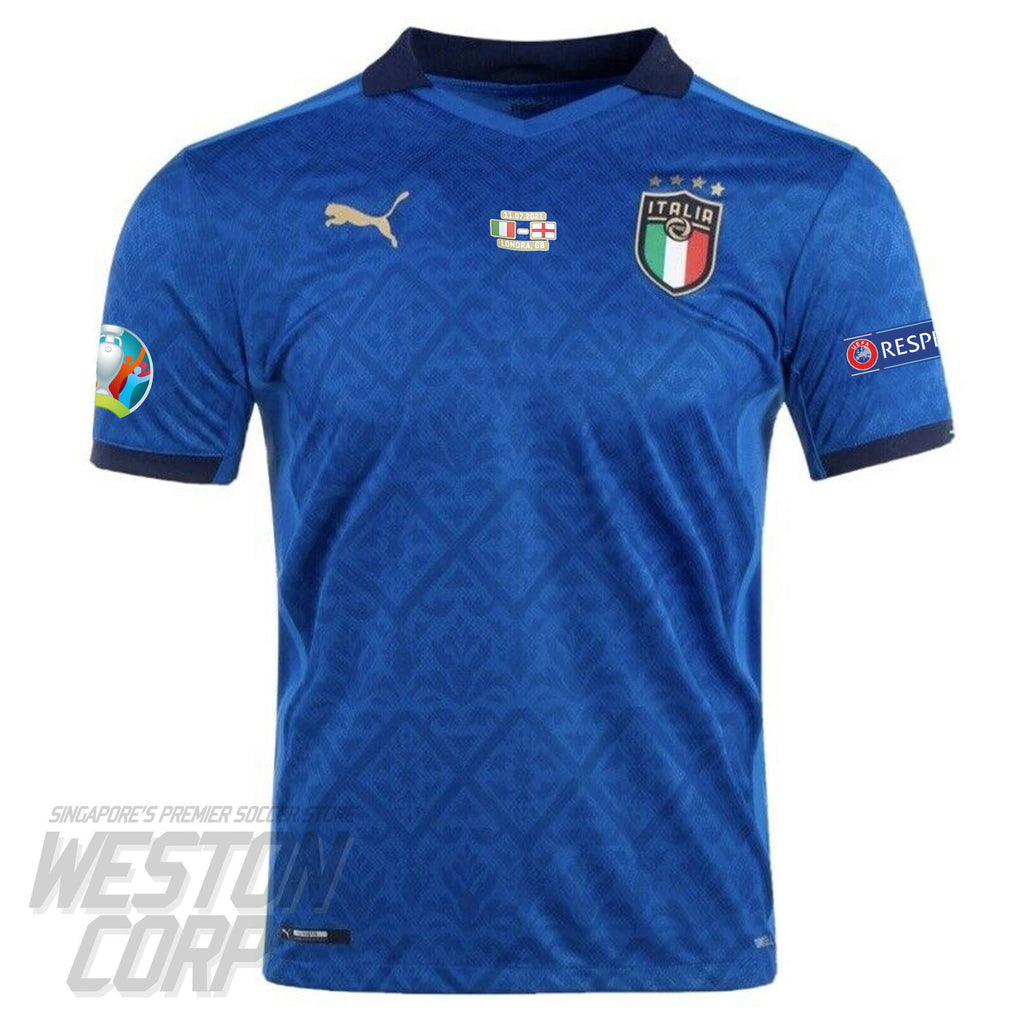 Italy Adult 2020-21 SS Home Shirt w/ Euro Badges + Final Match Details