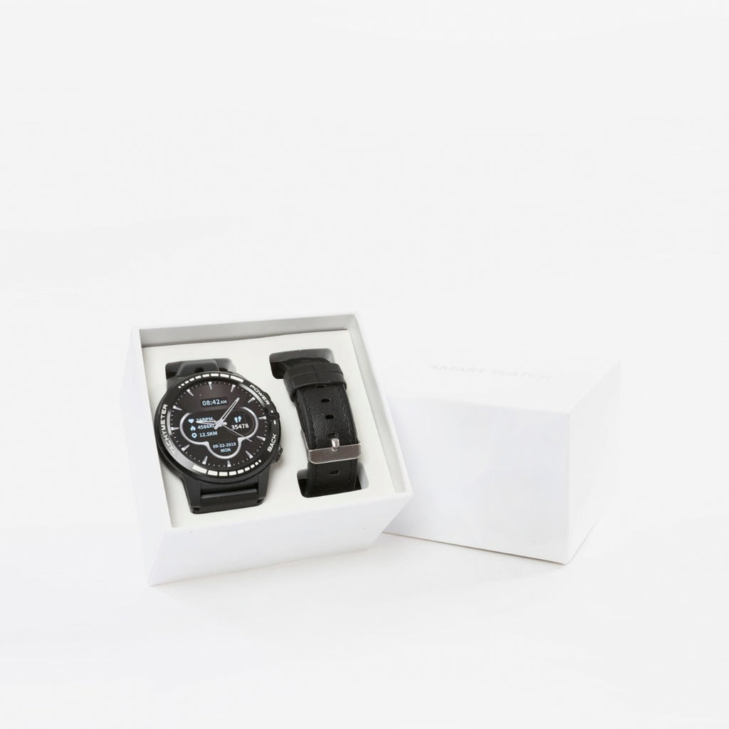 LFC Mens Black Leather Strap Smart Watch