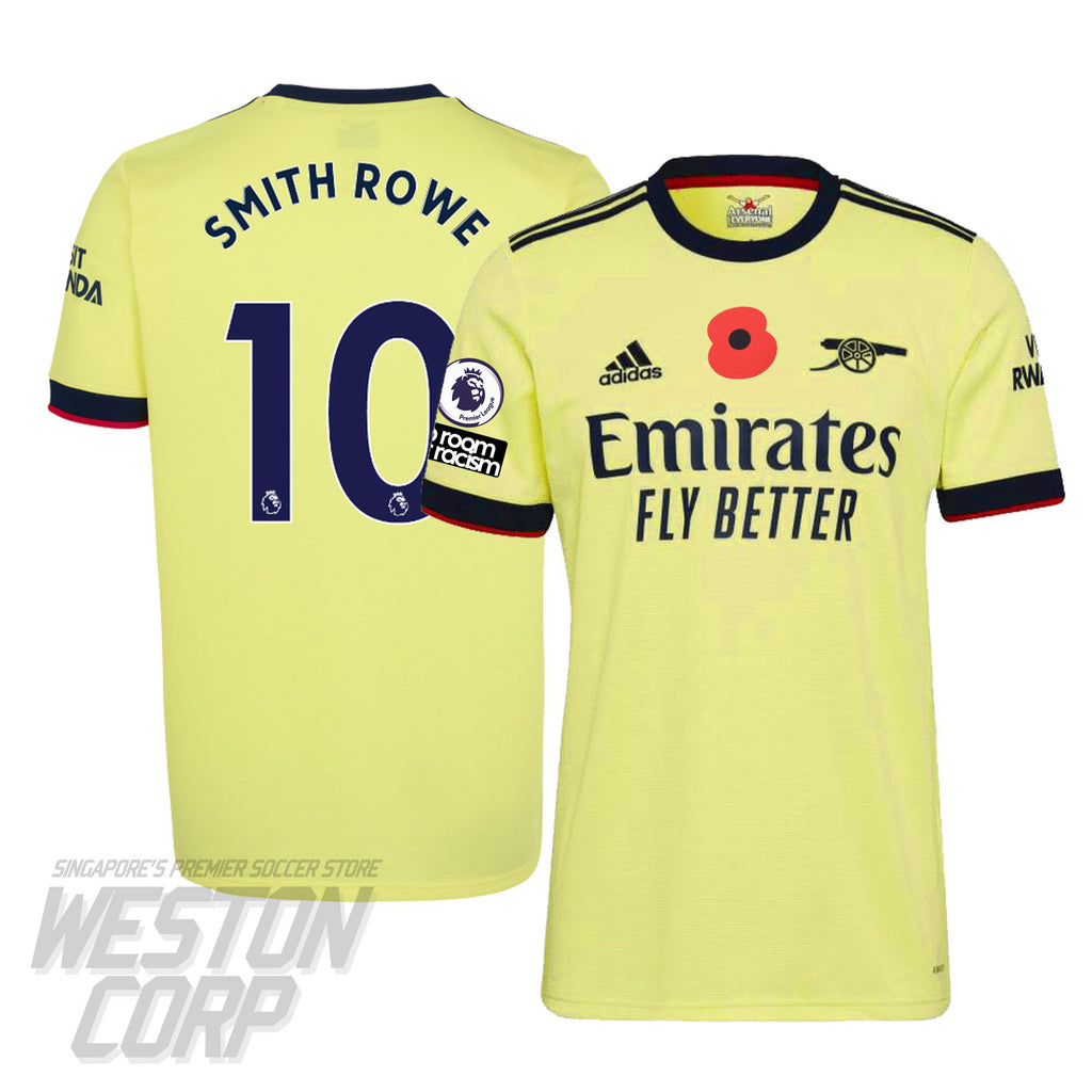 Arsenal Adult 2021-22 SS Away Shirt w/ Poppy + Smith Rowe EPL Fonts + Badges