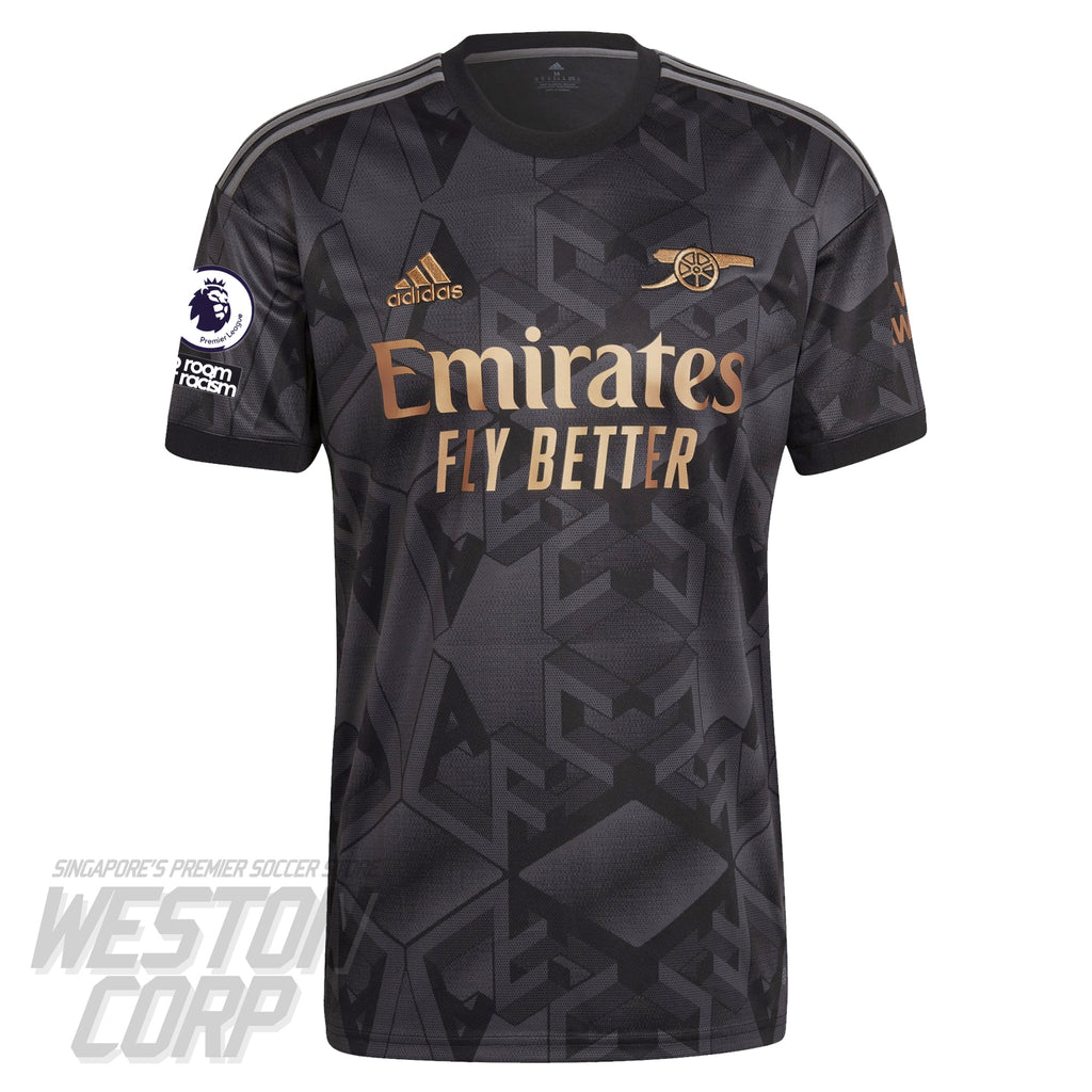 Arsenal Adult 2022-23 Away Jersey w/ Premier League + No Room For Racism Badges