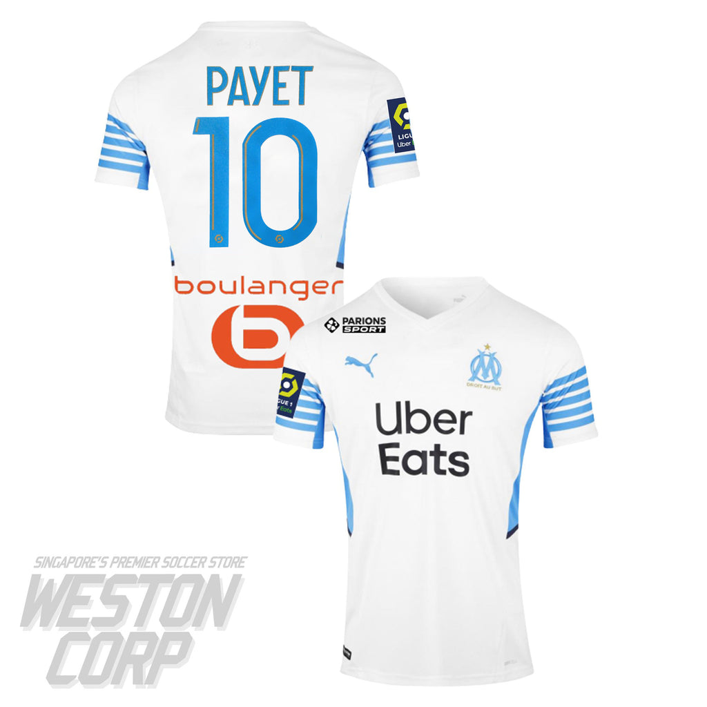 Olympique Marseille Adult 2021-22 SS Home Shirt + Payet Nameset + Sponsors + Ligue 1 Badge