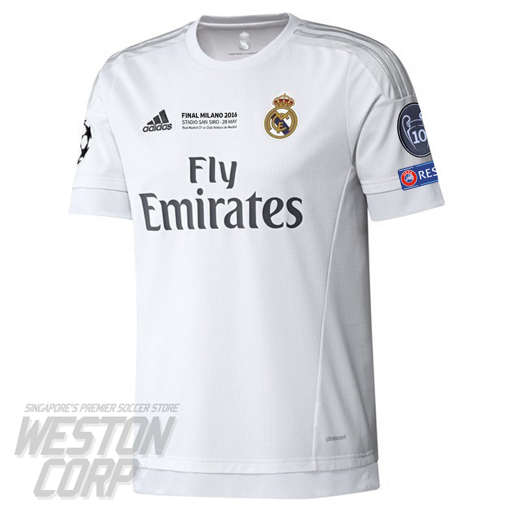 Real Madrid Adult 2015-16 SS UCL Final Home Shirt w/ Badges & Ronaldo Nameset